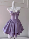 Modest A line Sweetheart Grape Satin Formal Short Homecoming Dress Middle School Short 21st Birthday Outfits Graduation Dress Cocktail Dresses HZ1121