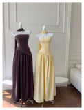 Simple A Line Strapless Yellow Chiffon Long Prom Dresses Party Dress 20th Birthday Outfits Graduation Dresses HZ1121