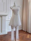 Aesthetic A line Spaghetti Straps White Chiffon Formal Mini Homecoming Dress Middle School Short 19th Birthday Outfits Graduation Dress Hoco Dresses HZ1121