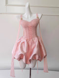 Pretty Ball Gown Straps Pink Satin Formal Homecoming Dress Middle School Short 21st Birthday Outfits Graduation Dress Mini Cocktail Dresses HZ1121
