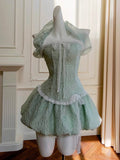 Pretty Ball Gown Strapless Mint Green Satin Formal Homecoming Dress Middle School Short 21st Birthday Outfits Graduation Dress Mini Cocktail Dresses HZ1121