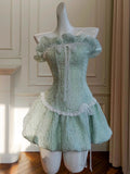 Pretty Ball Gown Strapless Mint Green Satin Formal Homecoming Dress Middle School Short 21st Birthday Outfits Graduation Dress Mini Cocktail Dresses HZ1121