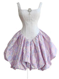 Pretty Ball Gown Square Neck Lilac Floral Printed Pattern Satin Formal Homecoming Dress Middle School Short 21st Birthday Outfits Graduation Dress Mini Cocktail Dresses HZ1121