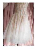Aesthetic A line Spaghetti Straps Champagne Tulle Formal Mini Homecoming Dress Short 17th Birthday Outfits Graduation Dress Hoco Dresses HZ1121