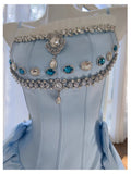 Cute Ball Gown Spaghetti Straps Blue Satin Formal Short Mini Homecoming Dress Middle School 20th Birthday Outfits Graduation Dress Cocktail Dresses HZ1121
