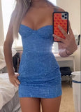Pretty Sheath Sweetheart Blue Sequin Formal Homecoming Dresses 21st Birthday Outfits Graduation Dress Short Mini Cocktail Dresses HZ1121