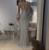 Sexy Mermaid Straps Silver Sequin Long Prom Dresses Party Dress 20th Birthday Outfits Graduation Dresses HZ1121