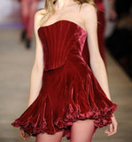 Cute A Line Strapless Velvet Burgundy Formal 8th Grade Homecoming Dresses Summer Middle School Hoco Dress Homecoming Outfits HZ1121