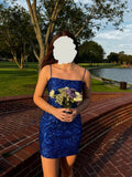 Sexy Sheath Spaghetti Straps Sequin Royal Blue Short Formal Homecoming Dress Middle School Short 16th Birthday Outfits Graduation Dress Cocktail Dresses HZ1121