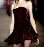 Cute A Line Strapless Velvet Burgundy Formal 8th Grade Homecoming Dresses Summer Middle School Hoco Dress Homecoming Outfits HZ1121