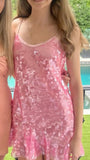 Pretty A line Spaghetti Straps Pink Sequin Short Formal Homecoming Dresses Middle School Short 21st Birthday Outfits Graduation Dress Mini Cocktail Dresses HZ1121
