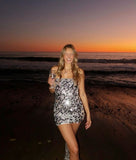 Modest Sheath Strapless Gray Sequin Short Formal Homecoming Dress Middle School Short 20th Birthday Outfits Graduation Dress Cocktail Dresses HZ1121
