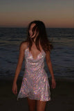 Modest A line Halter Sequin Short Formal Homecoming Dress Middle School Short 18th Birthday Outfits Graduation Dress Cocktail Dresses HZ1121