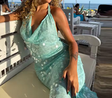 Elegant Mermaid Halter Light Green Sequin Long Prom Dresses Party Dress 21st Birthday Outfits Graduation Dresses HZ1121