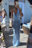 Elegant Mermaid Halter Light Green Sequin Long Prom Dresses Party Dress 21st Birthday Outfits Graduation Dresses HZ1121