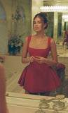 Cute A Line Square Red Satin Mini Short Formal 8th Grade Homecoming Dresses Summer Middle School Hoco Dress Homecoming Outfits HZ1121