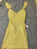 Pretty A line V Neck Yellow Sequin Formal Homecoming Dresses Short 21st Birthday Outfits Graduation Dress Mini Cocktail Dresses HZ1121