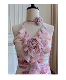 Pretty Sheath Halter Pink Floral Chiffon Short Formal Homecoming Dresses Middle School Short 21st Birthday Outfits Graduation Dress Mini Cocktail Dresses HZ1121