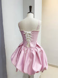 Modest Ball Gown Spaghetti Straps Satin Short Formal Homecoming Dress Middle School Short 18th Birthday Outfits Graduation Dress Cocktail Dresses HZ1121