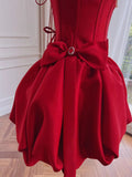 Modest Ball Gown Spaghetti Straps Satin Red Short Formal Homecoming Dress Middle School Short 18th Birthday Outfits Graduation Dress Cocktail Dresses HZ1121