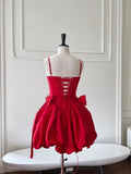Modest Ball Gown Spaghetti Straps Satin Red Short Formal Homecoming Dress Middle School Short 20th Birthday Outfits Graduation Dress Cocktail Dresses HZ1121