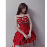Modest Ball Gown Spaghetti Straps Satin Red Short Formal Homecoming Dress Middle School Short 20th Birthday Outfits Graduation Dress Cocktail Dresses HZ1121