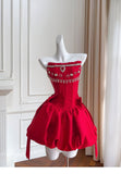 Modest Ball Gown Spaghetti Straps Satin Red Short Formal Homecoming Dress Middle School Short 20th Birthday Outfits Graduation Dress Cocktail Dresses HZ1121
