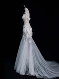 Unique Wedding Dress Mermaid Spaghetti Straps Lace White Sleeveless Long Wedding Dresses Bridal Gowns HZ1121