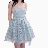 Pretty A Line Spaghetti Straps Gray Lace Short Formal Homecoming Dresses Middle School Short 21st Birthday Outfits Graduation Dress Mini Cocktail Dresses HZ1121
