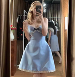 Pretty A Line Spaghetti Straps Blue Lace Short Formal Homecoming Dresses Middle School Short 21st Birthday Outfits Graduation Dress Mini Cocktail Dresses HZ1121