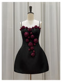 Pretty Ball Gown Spaghetti Straps Black Short Formal Homecoming Dresses Middle School Short 21st Birthday Outfits Graduation Dress Mini Cocktail Dresses HZ1121