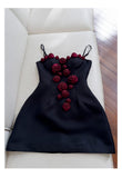 Pretty Ball Gown Spaghetti Straps Black Short Formal Homecoming Dresses Middle School Short 21st Birthday Outfits Graduation Dress Mini Cocktail Dresses HZ1121
