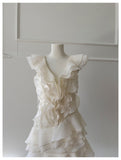 Pretty A line V Neck Ivory Chiffon Short Formal Homecoming Dresses Middle School Short 21st Birthday Outfits Graduation Dress Mini Cocktail Dresses HZ1121
