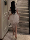 Pretty A line V Neck Lace White Short Formal Homecoming Dresses Middle School Short 21st Birthday Outfits Graduation Dress Mini Cocktail Dresses HZ1121