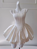Pretty Ball Gown Square Neck White Mini Formal 8th Grade Homecoming Dresses Summer Middle School Hoco Dress Homecoming Outfits HZ1121