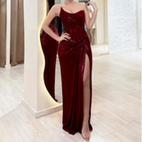 Elegant Sheath Strapless Pink Sequin Slit Long Prom Dresses Party Dress 22th Birthday Outfits Graduation Dresses HZ1121