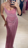 Elegant Sheath Strapless Pink Sequin Slit Long Prom Dresses Party Dress 22th Birthday Outfits Graduation Dresses HZ1121