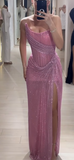 Elegant Sheath Strapless Pink Sequin Slit Long Prom Dresses Party Dress 22th Birthday Outfits Graduation Dresses HZ1121