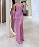 Elegant Sheath Strapless Pink Sequin Slit Long Prom Dresses Party Dress 22th Birthday Outfits Graduation Dresses HZ1121