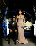 Sexy Mermaid Sweetheart Champagne Sleeveless Black Girl Evening Party Gowns Evening Dress Special Formal Dresses Prom Dress HZ1121