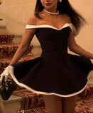 Pretty A line Off The Shoulder Black Formal Homecoming Dresses Short 21st Birthday Outfits Graduation Dress Mini Cocktail Dresses HZ1121