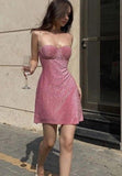 Pretty A line Spaghetti Straps Pink Sequin Formal Homecoming Dresses Short 21st Birthday Outfits Graduation Dress Mini Cocktail Dresses HZ1121