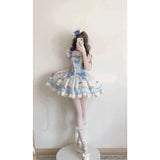 Vintage Ball Gown Square Neck Blue Lace Summer 16th Birthday Dress Lolita Dress Mini 18th Birthday Outfits Short Lolita Outfit HZ1121