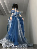 Vintage Ball Gown Off The Shoulder Half Sleeves 21st Birthday Dress Lolita Dress Blue 20th Birthday Outfits HZ1121
