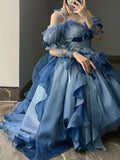 Vintage Ball Gown Off The Shoulder Half Sleeves 21st Birthday Dress Lolita Dress Blue 20th Birthday Outfits HZ1121