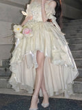 Vintage Ball Gown Off The Shoulder Half Sleeves 21st Birthday Dress Lolita Dress Ivory Long Birthday Outfits HZ1121