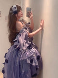 Vintage Ball Gown Spaghetti Straps Chiffon Light Grape Summer 18th Birthday Dress High Low Ombre Pink Lolita Dress 18th Birthday Outfits HZ1121