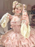 Vintage Ball Gown Square Neck Pink Lace Summer 18th Birthday Dress Lolita Dress Mini 18th Birthday Outfits Short Lolita Outfit HZ1121