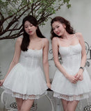 Cute A Line Spaghetti Straps White Lace Formal Homecoming Dresses Short 16th Birthday Outfits Graduation Dress Mini Cocktail Dresses HZ1121