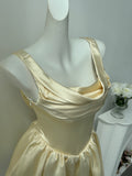 Pretty A line Square Neck Champagne Satin Formal Homecoming Dresses Short 16th Birthday Outfits Graduation Dress Mini Cocktail Dresses HZ1121